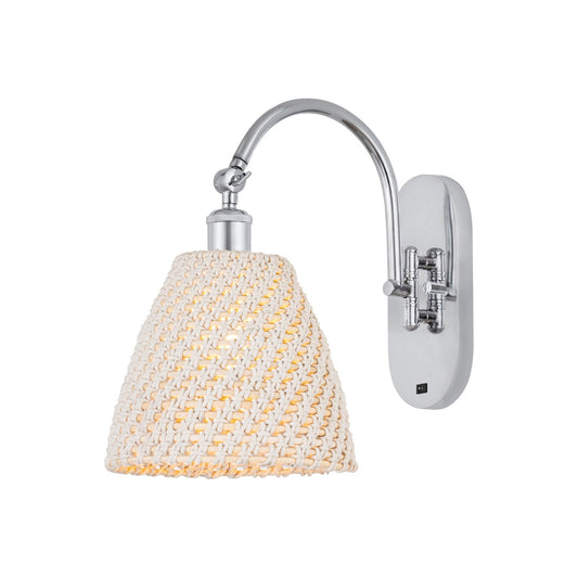 Innovations Bristol Natural 9in 1-Light Wall Sconce | Industrial Polished Chrome and Natural Fiber Dome Shade | Living Room & | Model 918-1W-PC-NBD-9-NAT