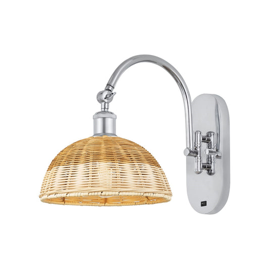 Innovations Bristol Natural II 9in 1-Light Wall Sconce | Industrial Polished Chrome Steel and Cast Brass with Natural Fiber | Model 918-1W-PC-NBD2-9-NAT