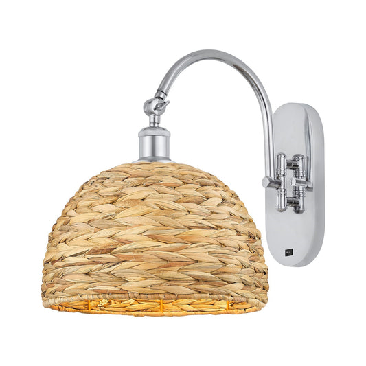 Innovations Woven Rattan 12in 1-Light Wall Sconce | Industrial Polished Chrome and Natural Fiber Dome Shade | Living Room & | Model 918-1W-PC-RBD-12-NAT