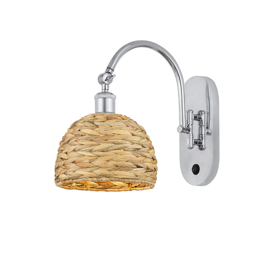Innovations Woven Rattan 8in 1-Light Wall Sconce | Industrial Polished Chrome and Natural Fiber Dome Shade | Living Room & | Model 918-1W-PC-RBD-8-NAT