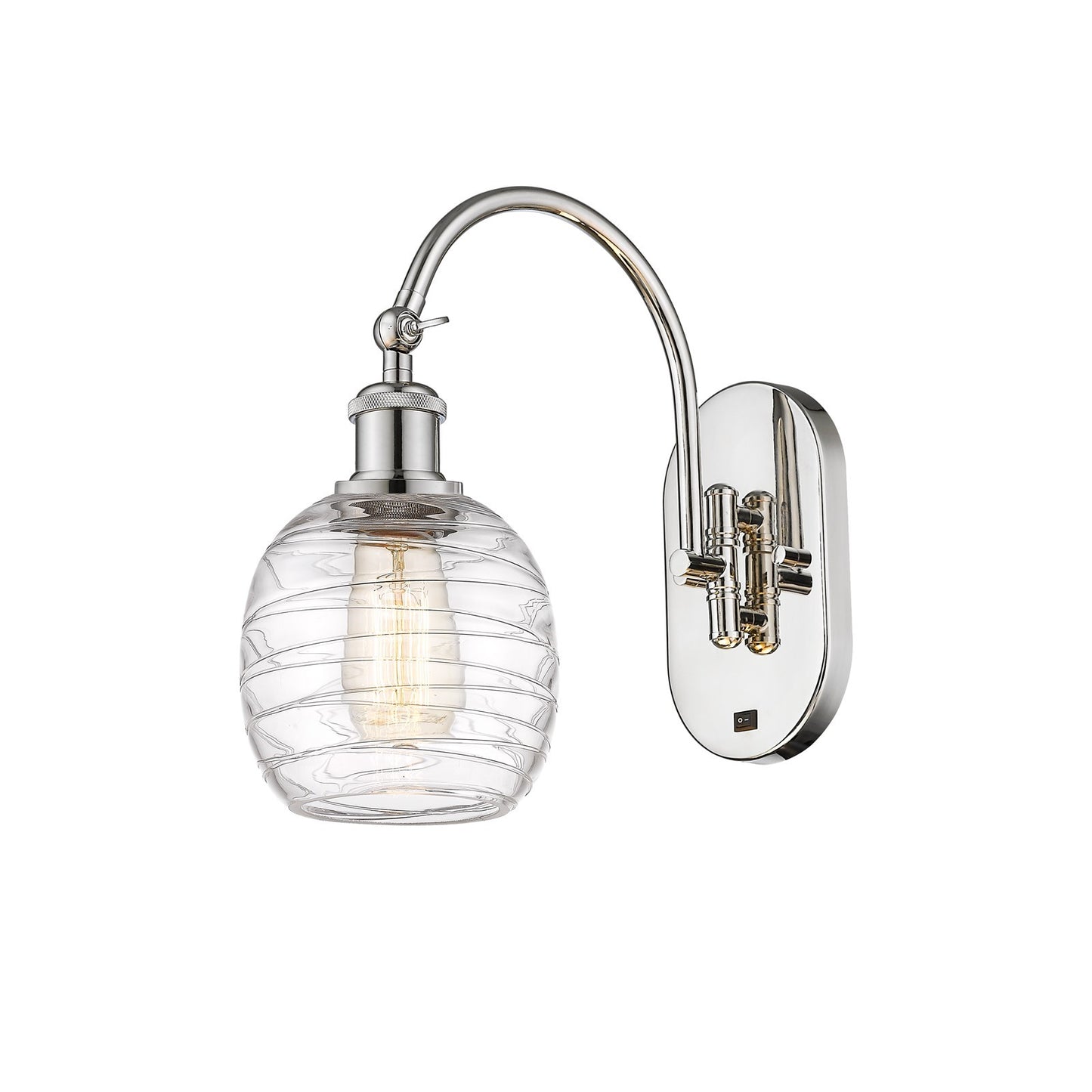 Innovations Belfast 6in 1-Light Wall Sconce | Industrial Polished Nickel Steel and Deco Swirl Clear Glass | Bathroom & Living Room | Model 918-1W-PN-G1013