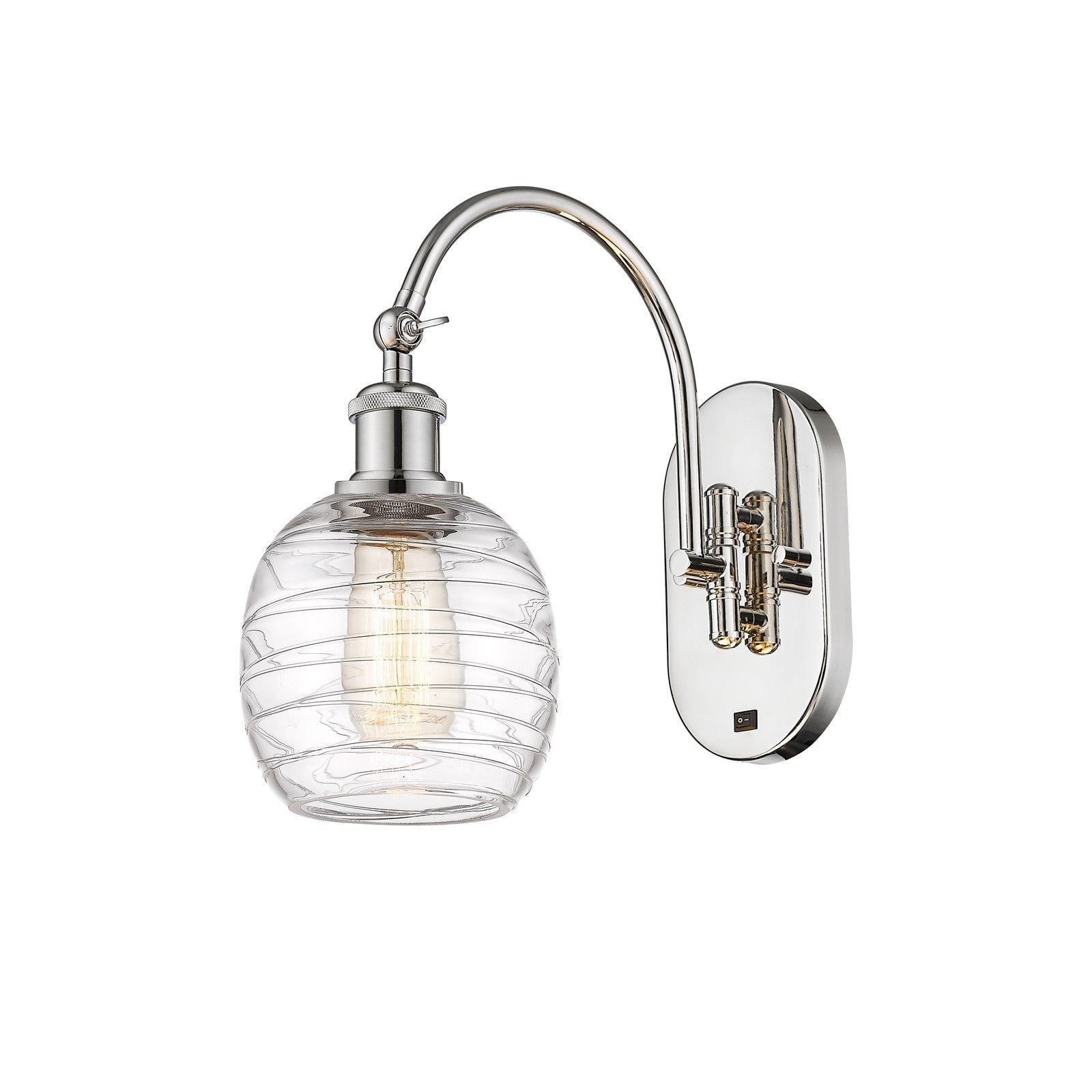 Innovations Belfast 6in 1-Light Wall Sconce | Industrial Polished Nickel Steel and Deco Swirl Clear Glass | Bathroom & Living Room | Model 918-1W-PN-G1013