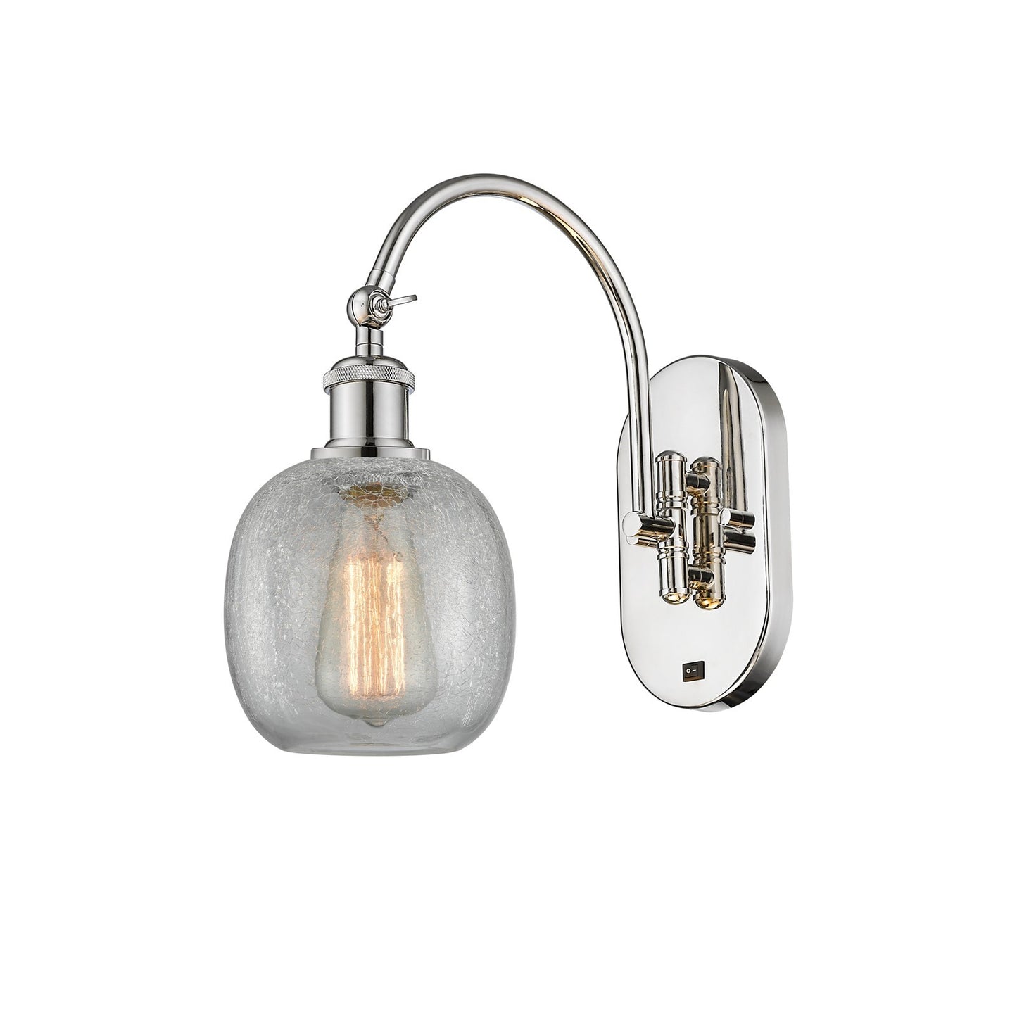 Innovations Belfast 6in 1-Light Wall Sconce | Industrial Polished Nickel Steel and Clear Crackle Glass | Bedroom & Hallway Accent | Model 918-1W-PN-G105