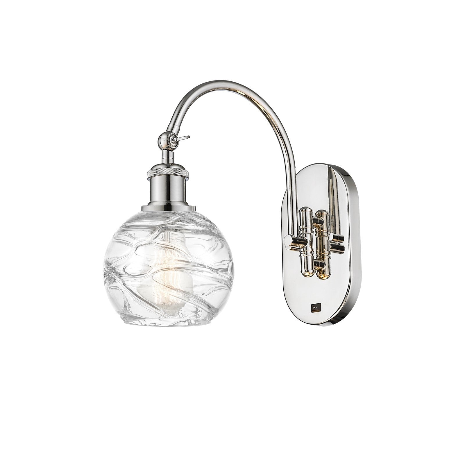 Innovations Athens Deco Swirl 5.875in 1-Light Wall Sconce | Industrial Polished Nickel and Clear Deco Swirl Glass | Damp-Rated | Model 918-1W-PN-G1213-6CL