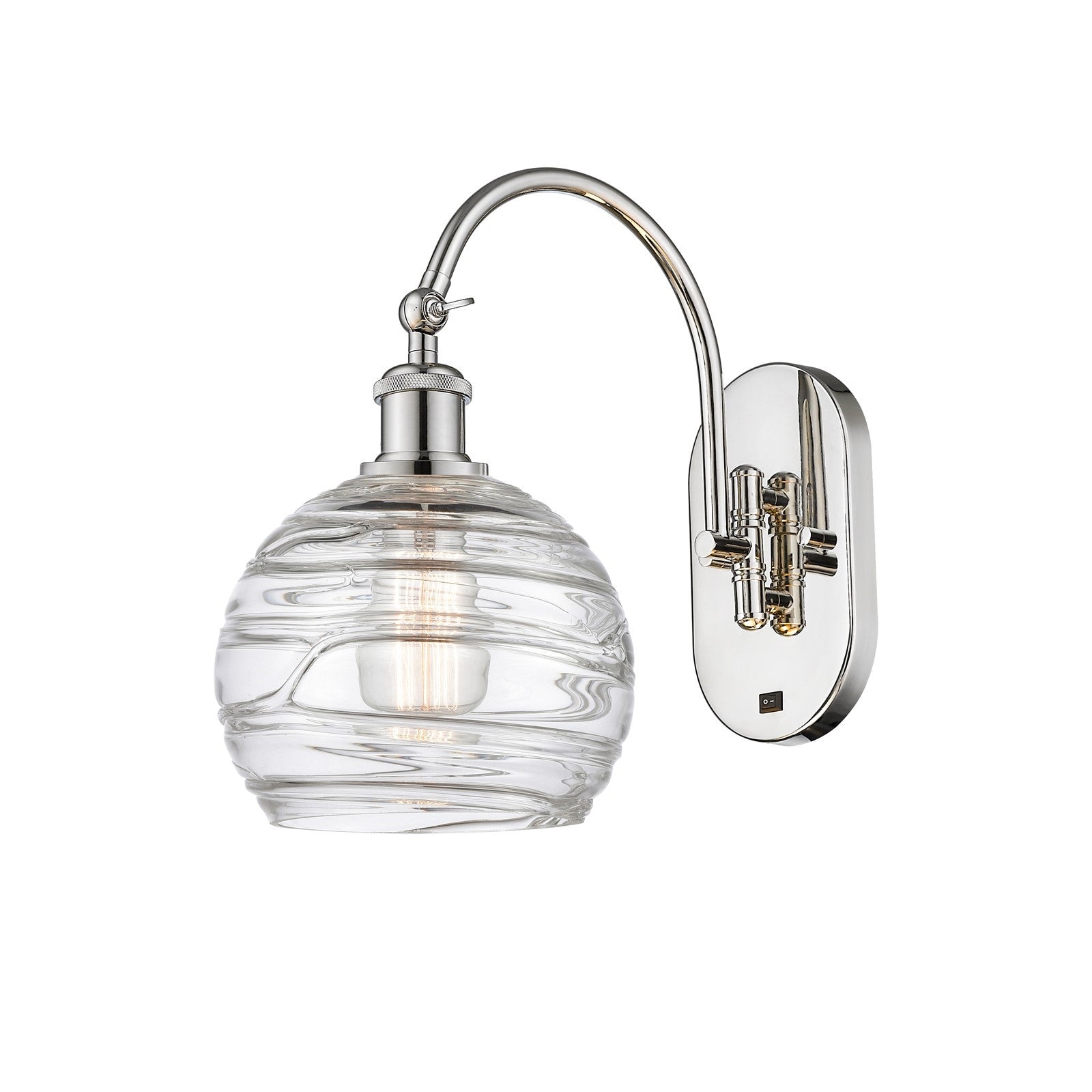 Innovations Athens Deco Swirl 8in 1-Light Wall Sconce | Industrial Polished Nickel and Clear Glass | Bedroom & Hallway Accent | Model 918-1W-PN-G1213-8CL