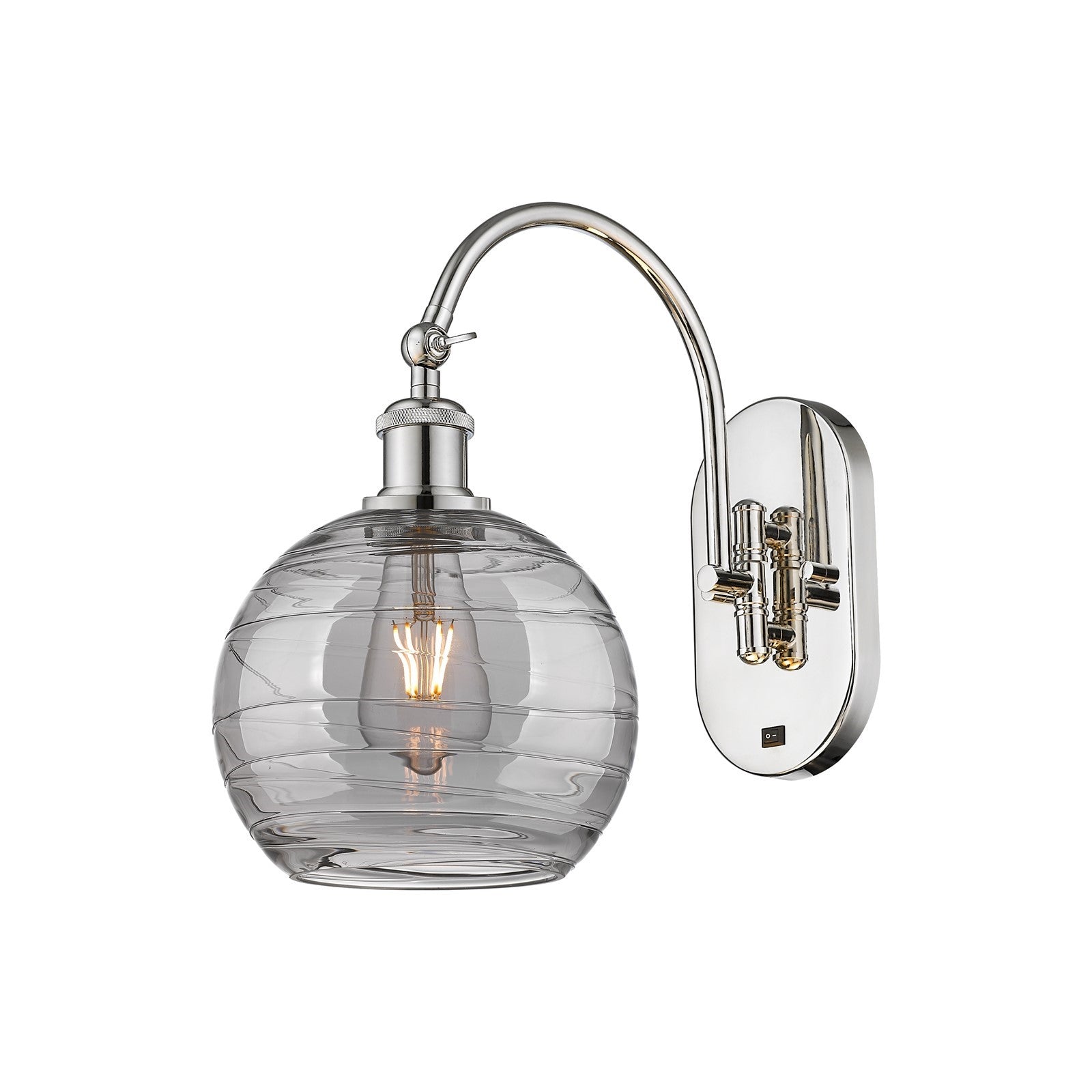 Innovations Athens Deco Swirl 8in 1-Light Wall Sconce | Industrial Polished Nickel and Light Smoke Glass | Bedroom & Hallway | Model 918-1W-PN-G1213-8SM