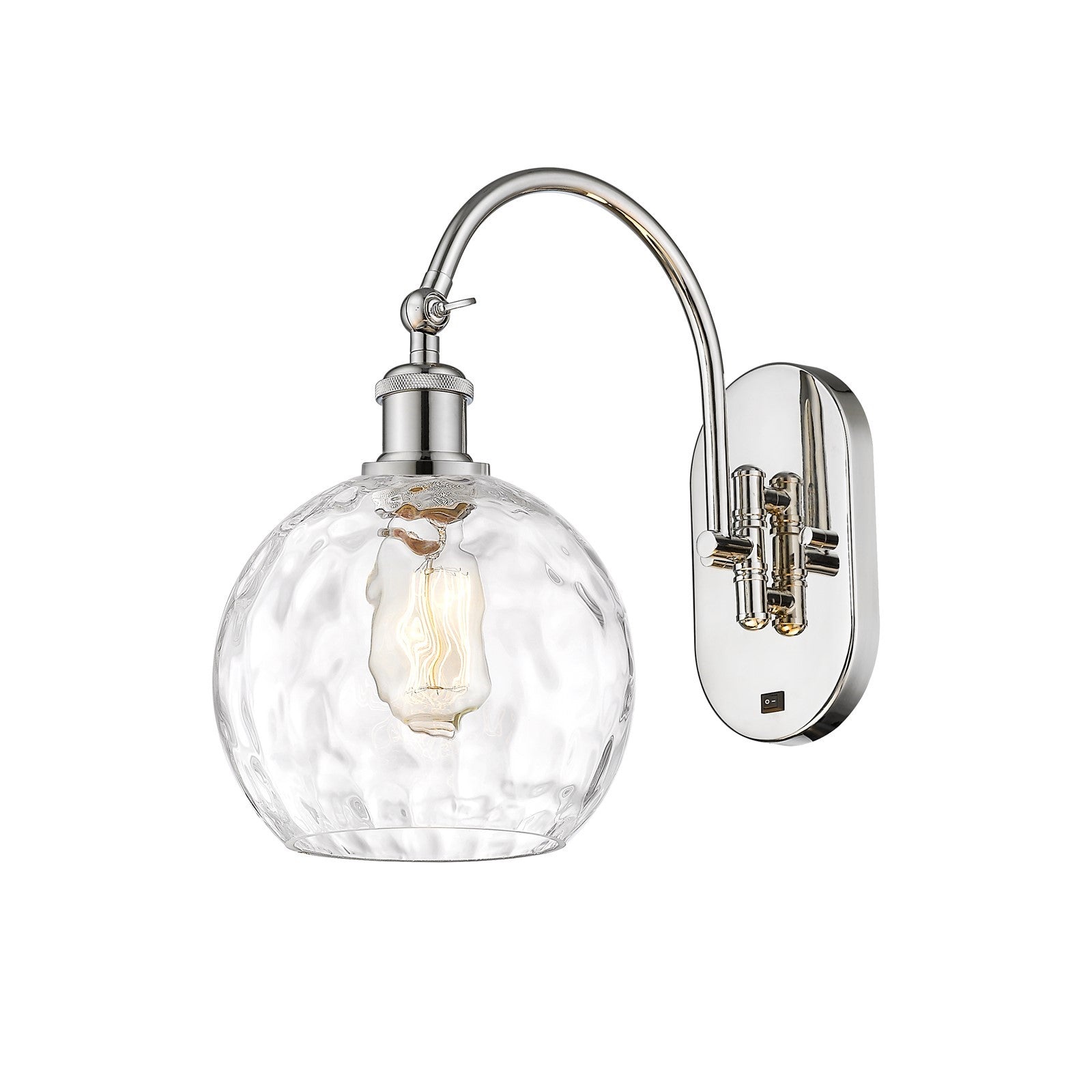 Innovations Athens Water Glass 8in 1-Light Wall Sconce | Industrial Polished Nickel and Clear Water Glass | Hallway & Bathroom | Model 918-1W-PN-G1215-8