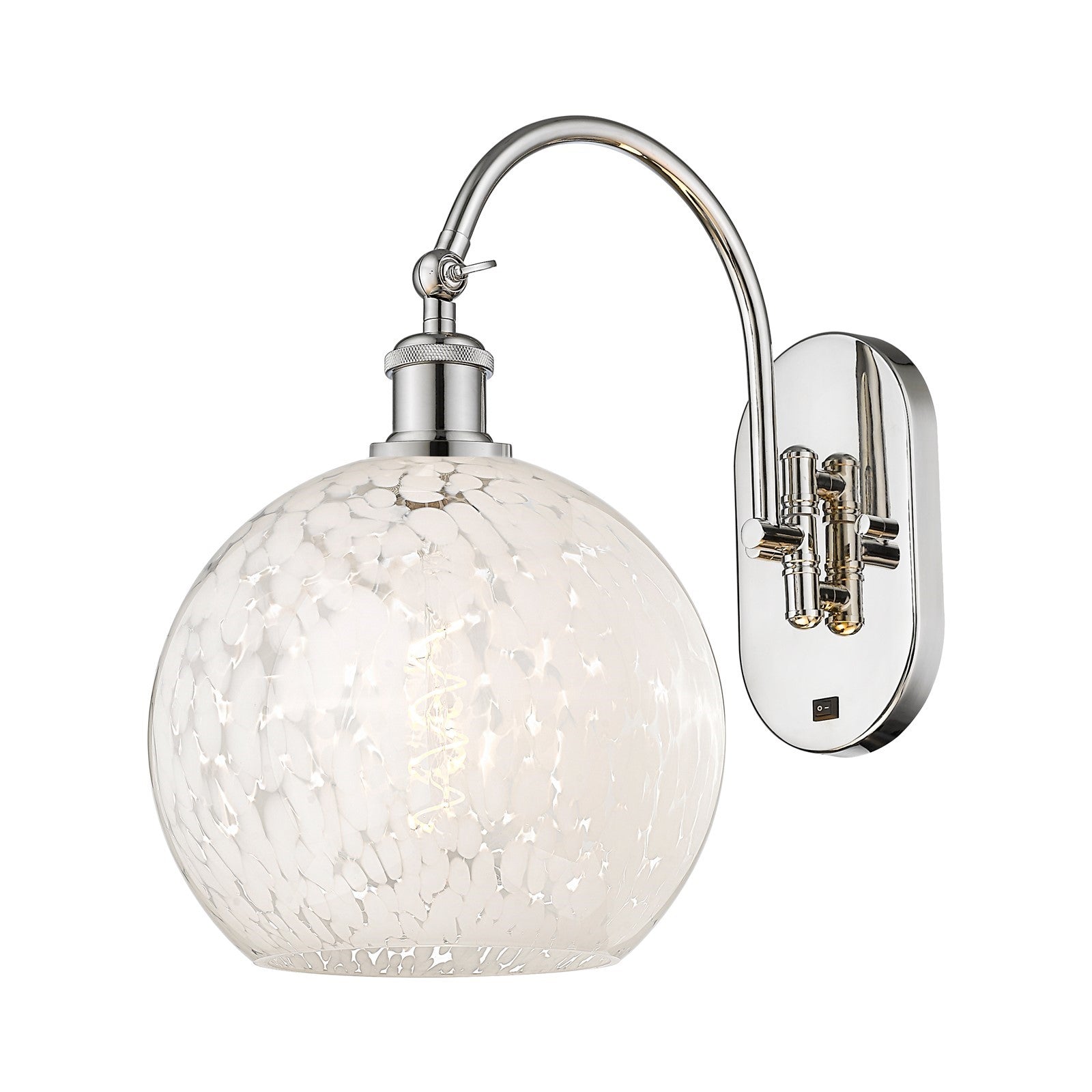 Innovations White Mouchette 10in 1-Light Wall Sconce | Industrial Polished Nickel and White Mouchette Glass | Hallway & | Model 918-1W-PN-G1216-10WM