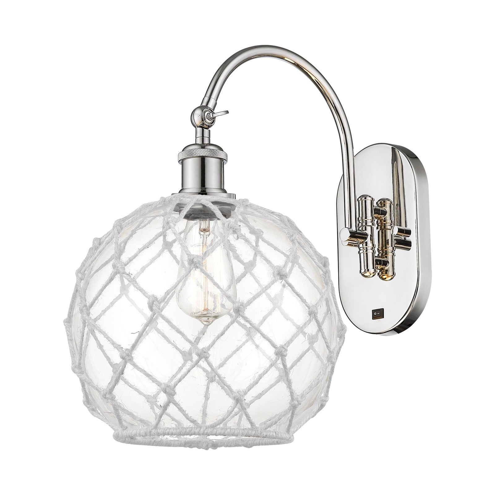Innovations Farmhouse Rope 10in 1-Light Wall Sconce | Industrial Polished Nickel and Clear Glass with White Rope | Bedroom & | Model 918-1W-PN-G122-10RW