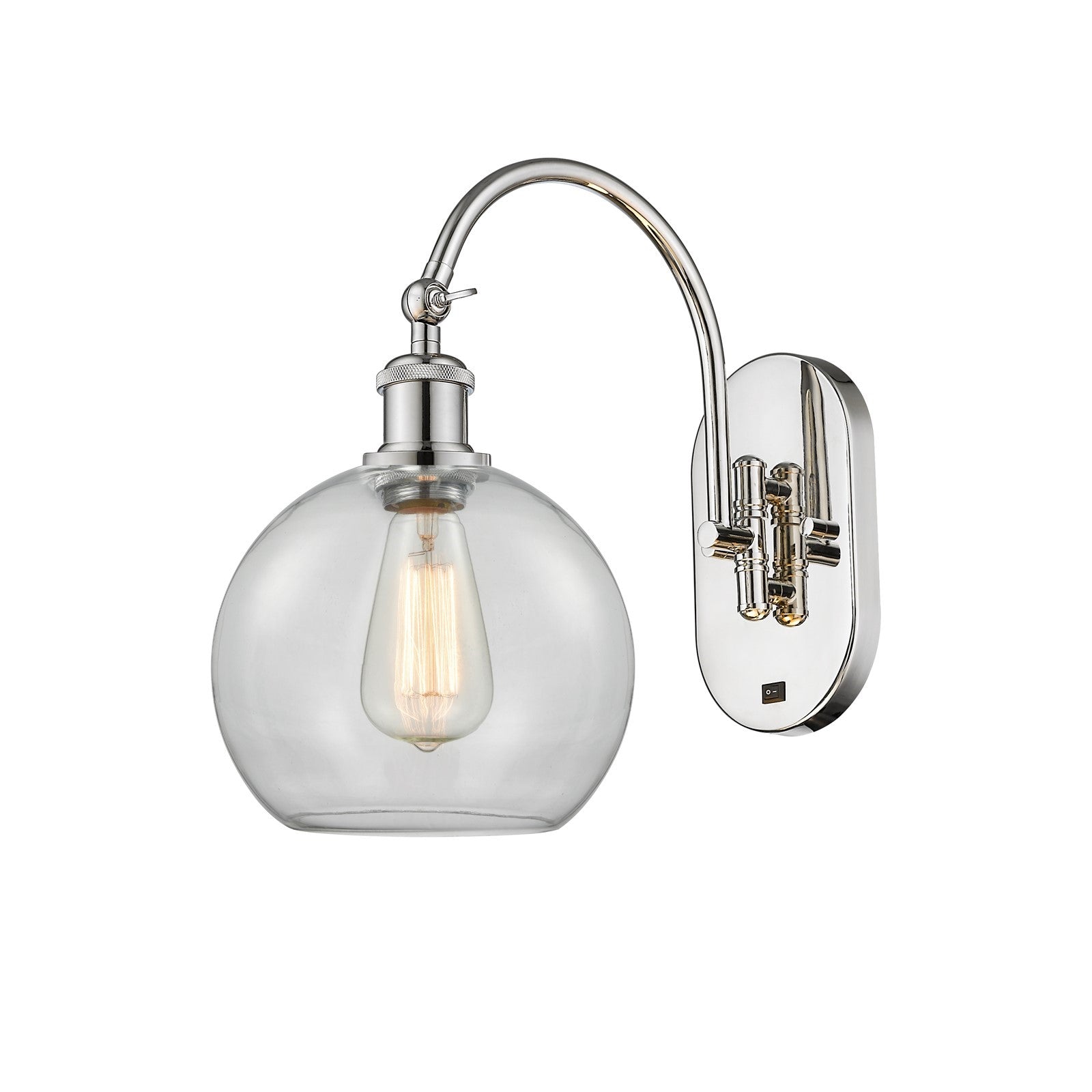 Innovations Athens 1-Light Wall Sconce | Industrial Polished Nickel Steel and Clear Glass Globe | Bathroom & Hallway Accent | Model 918-1W-PN-G122-8