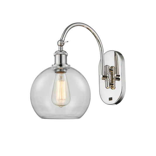 Innovations Athens 1-Light Wall Sconce | Industrial Polished Nickel Steel and Clear Glass Globe | Bathroom & Hallway Accent | Model 918-1W-PN-G122-8