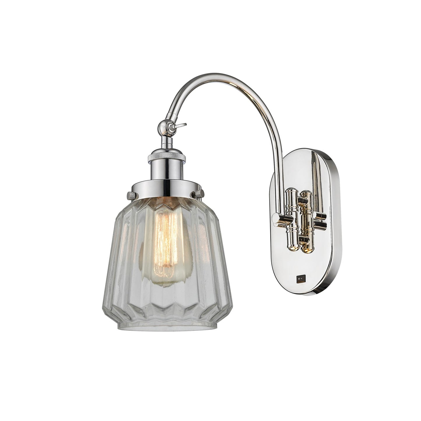 Innovations Chatham 7in 1-Light Swing Arm Lamp | Industrial Polished Nickel and Clear Ribbed Glass | Bedroom & Living Room Reading | Model 918-1W-PN-G142