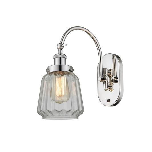 Innovations Chatham 7in 1-Light Swing Arm Lamp | Industrial Polished Nickel and Clear Ribbed Glass | Bedroom & Living Room Reading | Model 918-1W-PN-G142