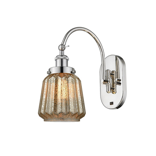 Innovations Chatham 7in 1-Light Swing Arm Lamp | Art Deco Polished Nickel and Mercury Ribbed Glass | Bedroom & Living Room | Model 918-1W-PN-G146-LED