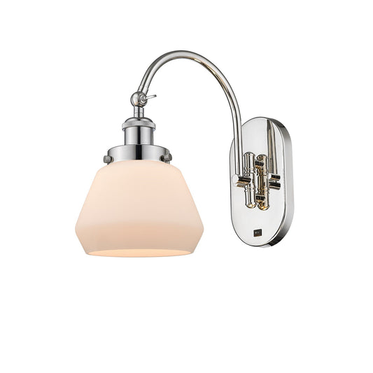 Innovations Fulton 7in 1-Light Swing Arm Lamp | Industrial Polished Nickel and Matte White Frosted Glass | Bedroom & Living | Model 918-1W-PN-G171-LED