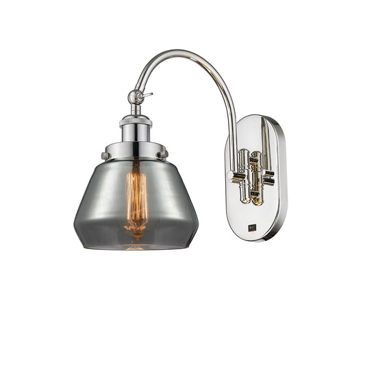 Innovations Fulton 7in 1-Light Swing Arm Wall Sconce | Industrial Polished Nickel Steel and Light Smoke Glass | Bedroom & | Model 918-1W-PN-G173-LED