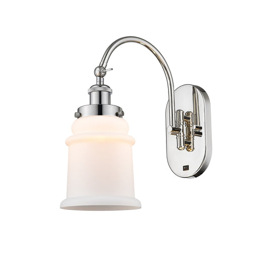 Innovations Canton 6.5in 1-Light Swing Arm Sconce | Industrial Polished Nickel and Matte White Frosted Glass | Bedroom & Living | Model 918-1W-PN-G181