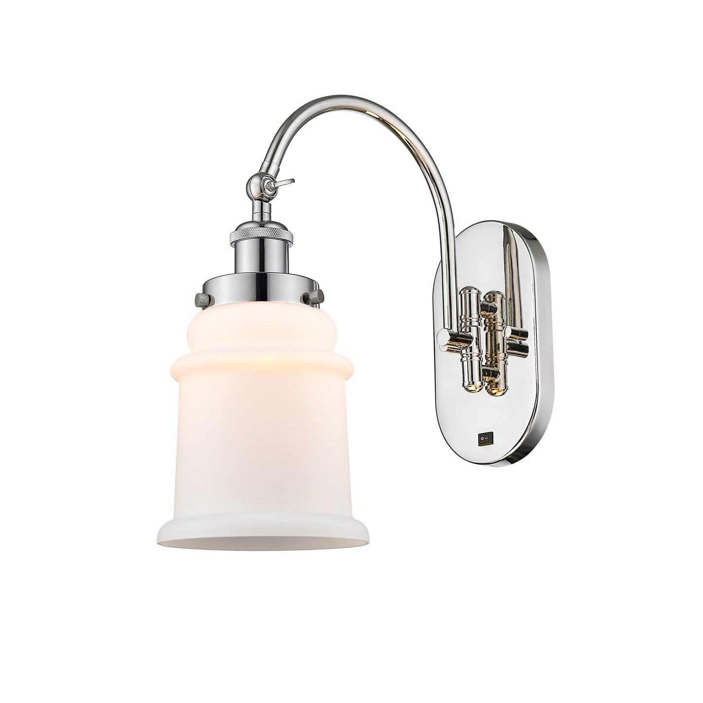Innovations Canton 6.5in 1-Light LED Swing Arm Sconce | Industrial Polished Nickel and Matte White Frosted Glass | Bedroom & | Model 918-1W-PN-G181-LED