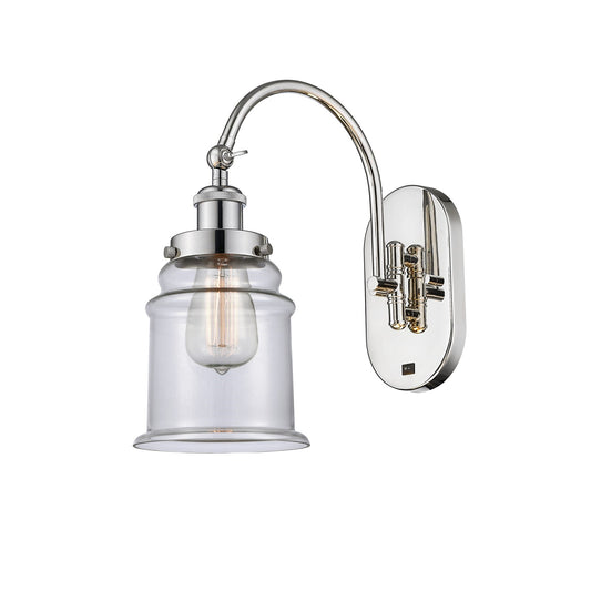 Innovations Canton 1-Light 6.5in Swing Arm Wall Sconce | Industrial Polished Nickel and Clear Glass | Bedroom & Living Room | Model 918-1W-PN-G182-LED