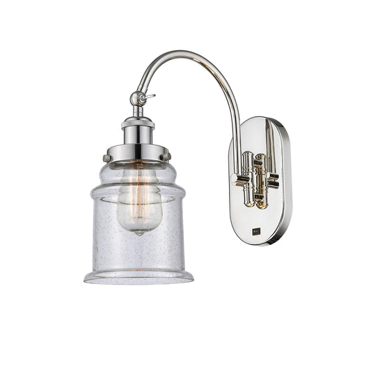 Innovations Canton 1-Light 6.5in Swing Arm Wall Sconce | Industrial Polished Nickel Steel and Seedy Glass Shade | Bedroom & | Model 918-1W-PN-G184-LED