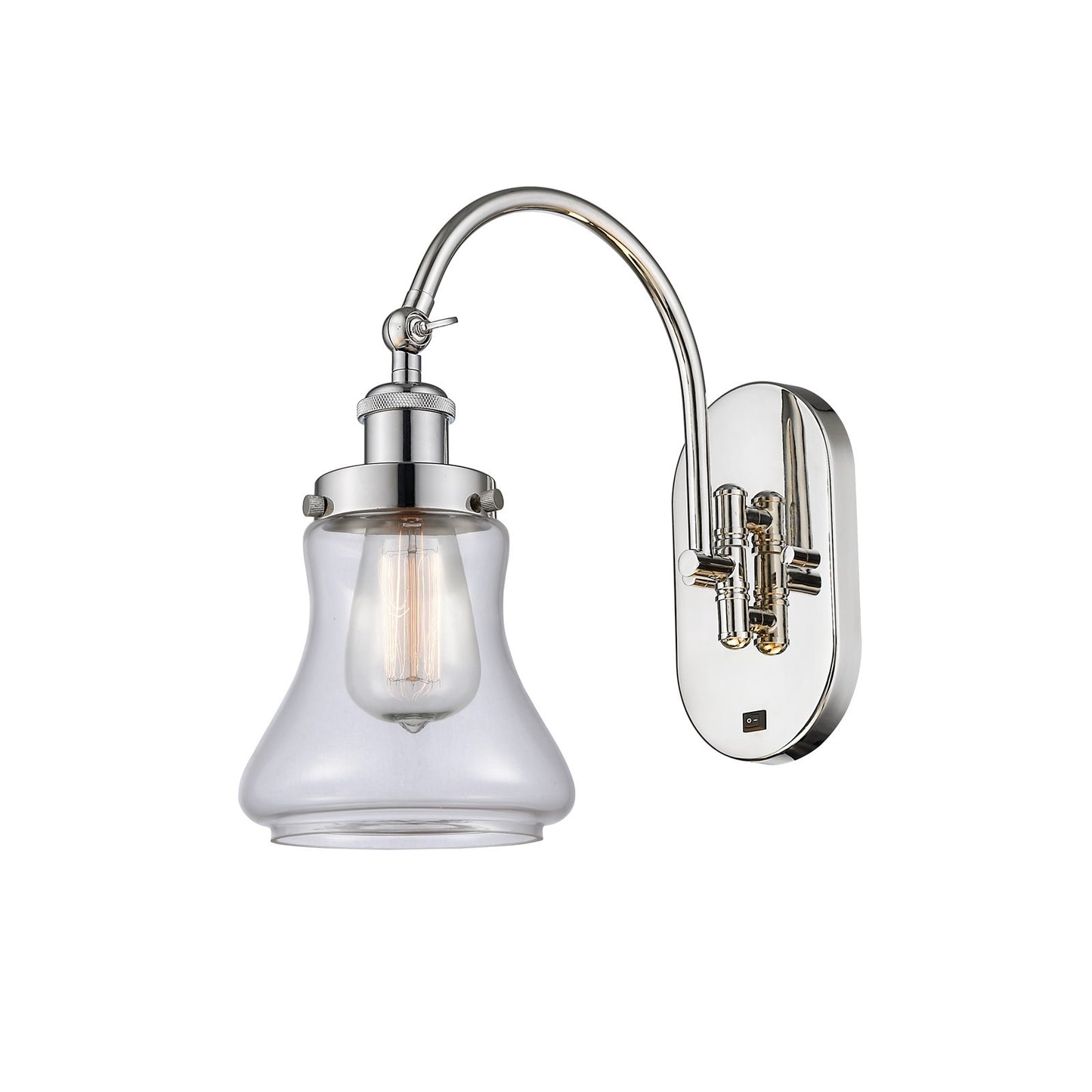 Innovations Bellmont 1-Light LED Swing Arm Wall Sconce | Industrial Polished Nickel Steel and Clear Glass | Bedroom & Living | Model 918-1W-PN-G192-LED