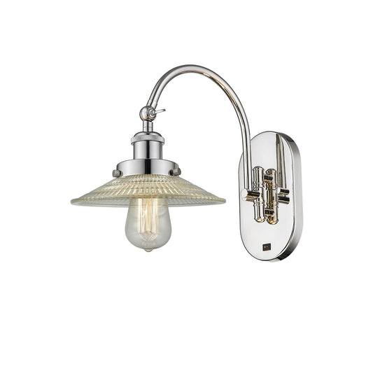 Innovations Halophane 1-Light Swing Arm Wall Sconce | Industrial Polished Nickel Steel and Clear Glass | Bedroom & Living Room | Model 918-1W-PN-G2