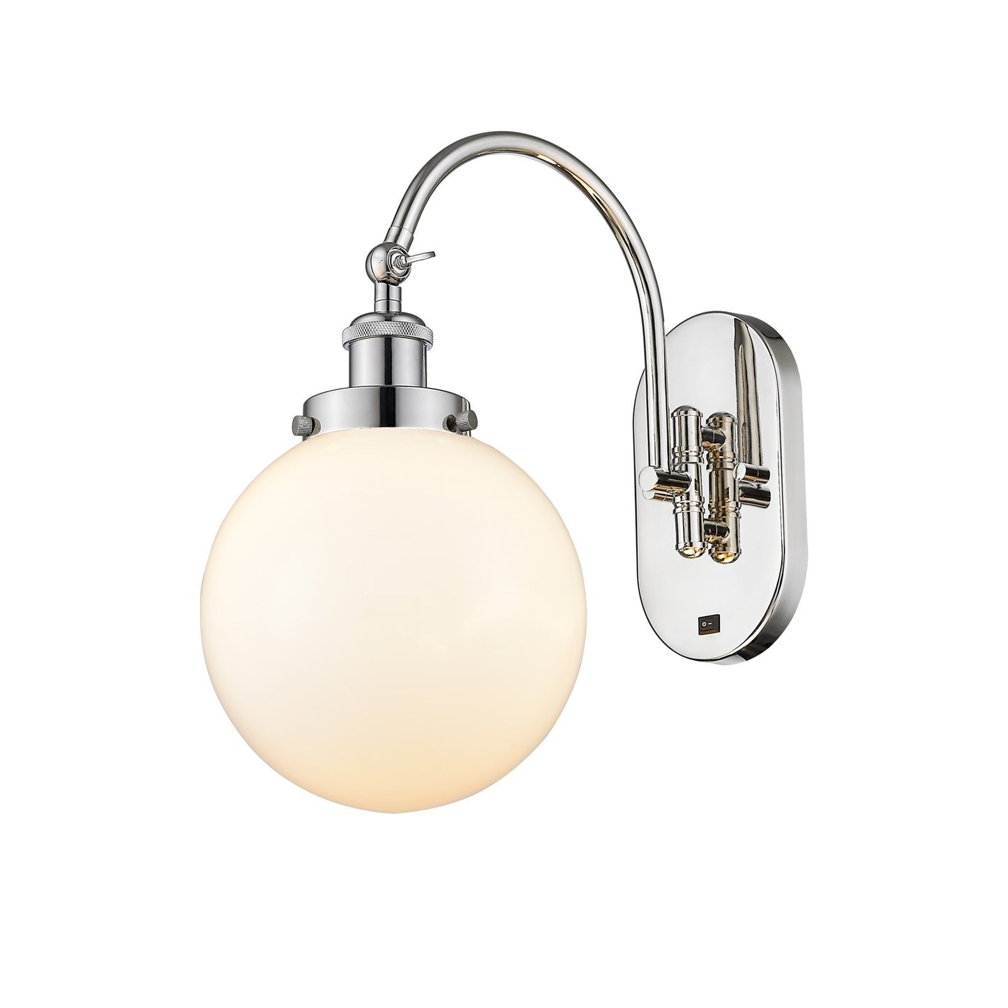 Innovations Beacon 8in 1-Light Swing Arm Lamp | Industrial Polished Nickel and Matte White Frosted Glass | Bedroom & Living Room | Model 918-1W-PN-G201-8