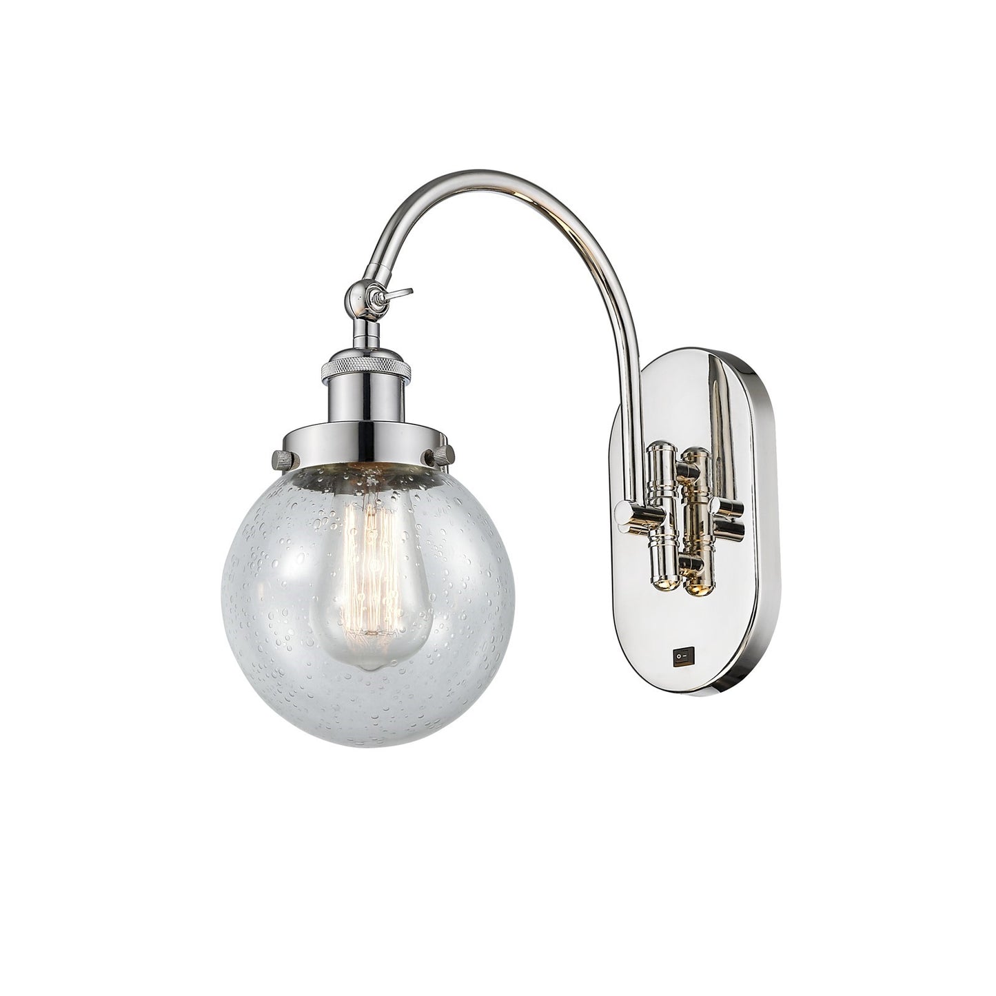 Innovations Beacon 6in 1-Light LED Swing Arm Lamp | Industrial Polished Nickel Steel and Seedy Glass | Bedroom & Living Room | Model 918-1W-PN-G204-6-LED