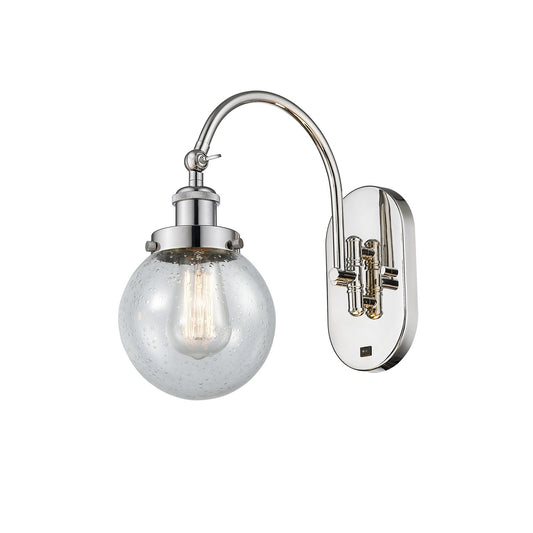 Innovations Beacon 6in 1-Light LED Swing Arm Lamp | Industrial Polished Nickel Steel and Seedy Glass | Bedroom & Living Room | Model 918-1W-PN-G204-6-LED