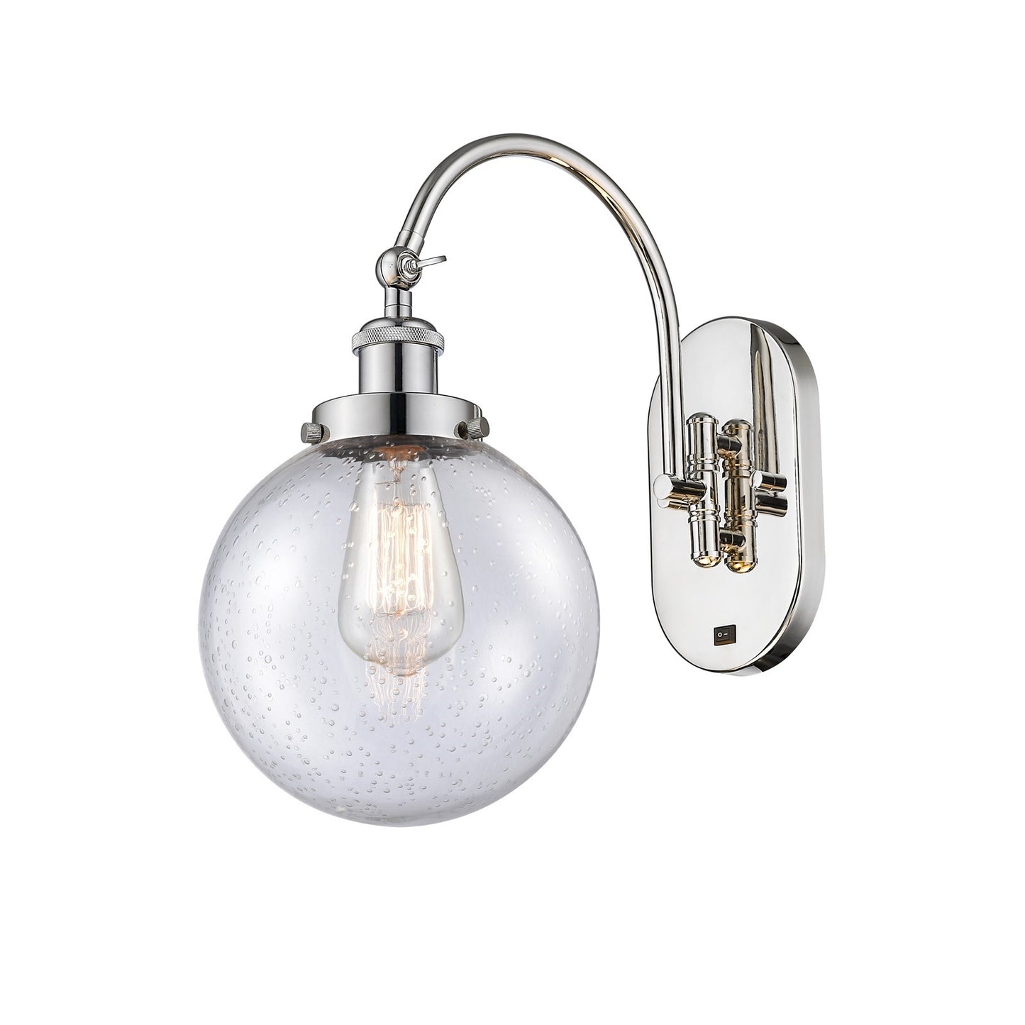 Innovations Beacon 8in 1-Light LED Swing Arm Lamp | Industrial Polished Nickel Steel and Seedy Glass | Bedroom & Living Room | Model 918-1W-PN-G204-8-LED