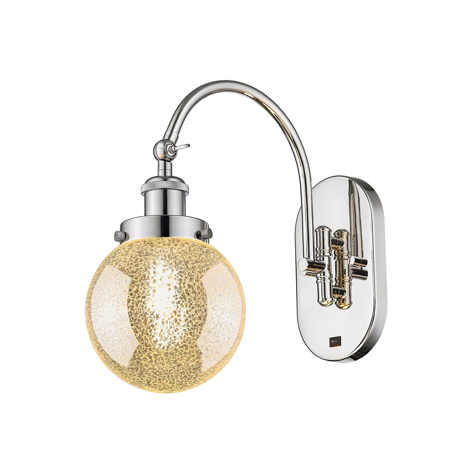 Innovations Beacon 6in 1-Light Swing Arm Sconce | Industrial Polished Nickel and Mercury Seeded Glass | Bedroom & Living Room | Model 918-1W-PN-G208-6