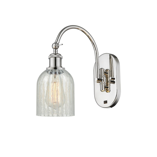 Innovations Caledonia 5in 1-Light Wall Sconce | Industrial Polished Nickel and Mouchette Colorful Glass | Living Room & Hallway | Model 918-1W-PN-G2511