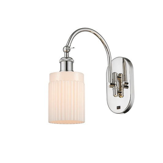 Innovations Hadley 4.5in 1-Light Wall Sconce | Industrial Polished Nickel and Matte White Glass | Bedroom & Hallway Accent Light | Model 918-1W-PN-G341