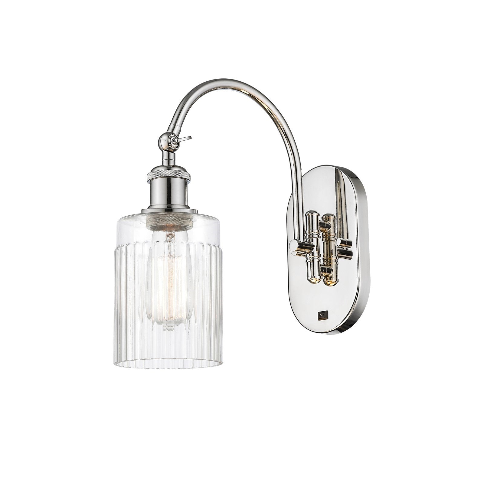 Innovations Hadley 1-Light Wall Sconce | Industrial Polished Nickel Steel and Clear Ribbed Glass | Bathroom & Hallway Accent | Model 918-1W-PN-G342