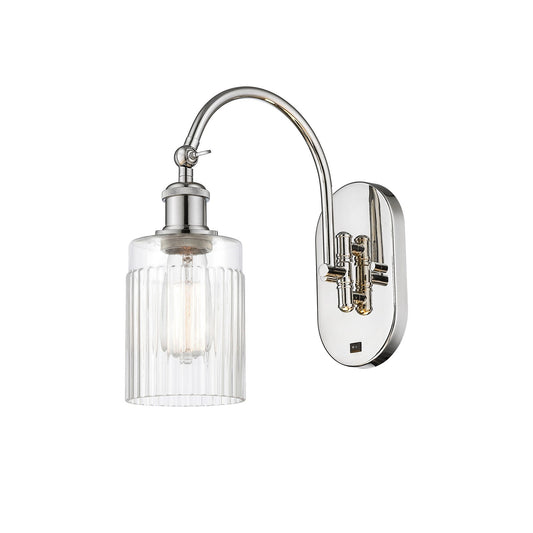 Innovations Hadley 1-Light Wall Sconce | Industrial Polished Nickel Steel and Clear Ribbed Glass | Bathroom & Hallway Accent | Model 918-1W-PN-G342