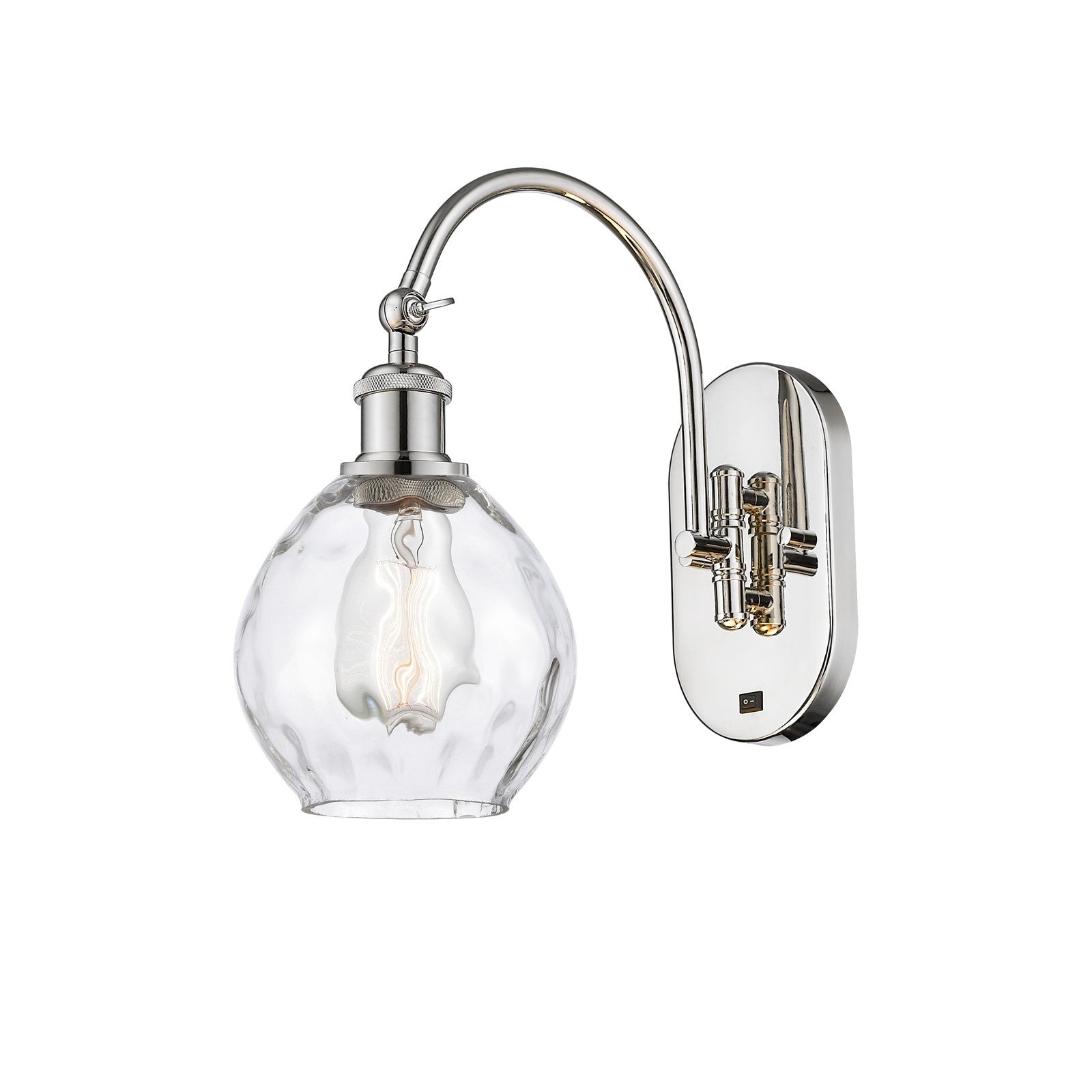 Innovations Waverly 1-Light Wall Sconce | Industrial Polished Nickel Steel and Clear Water Glass Globe | Bathroom & Hallway Accent | Model 918-1W-PN-G362