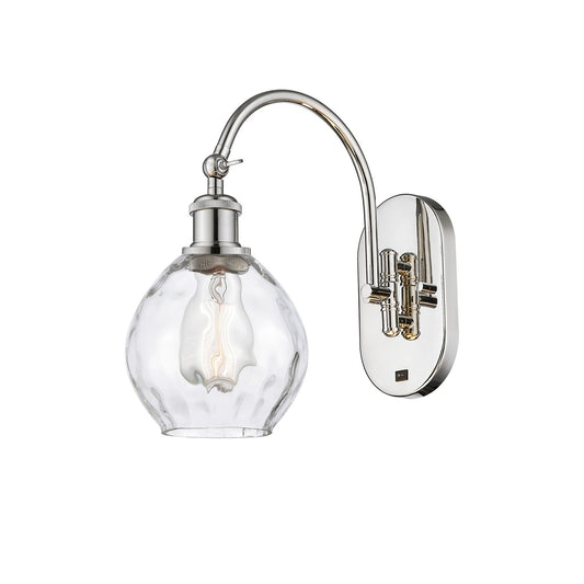 Innovations Waverly 1-Light Wall Sconce | Industrial Polished Nickel Steel and Clear Water Glass Globe | Bathroom & Hallway Accent | Model 918-1W-PN-G362
