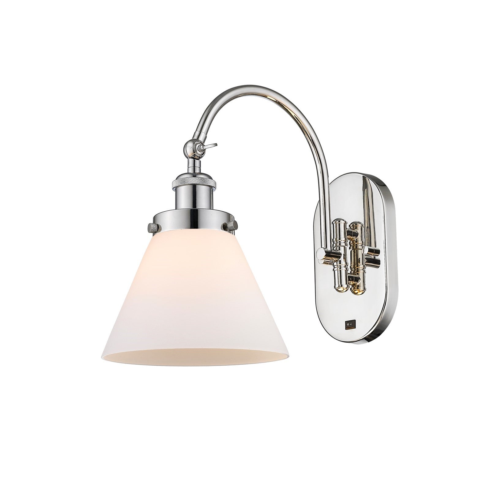 Innovations Cone 8in 1-Light Swing Arm Lamp | Industrial Polished Nickel and Matte White Glass | Bedroom Reading & Living Room | Model 918-1W-PN-G41