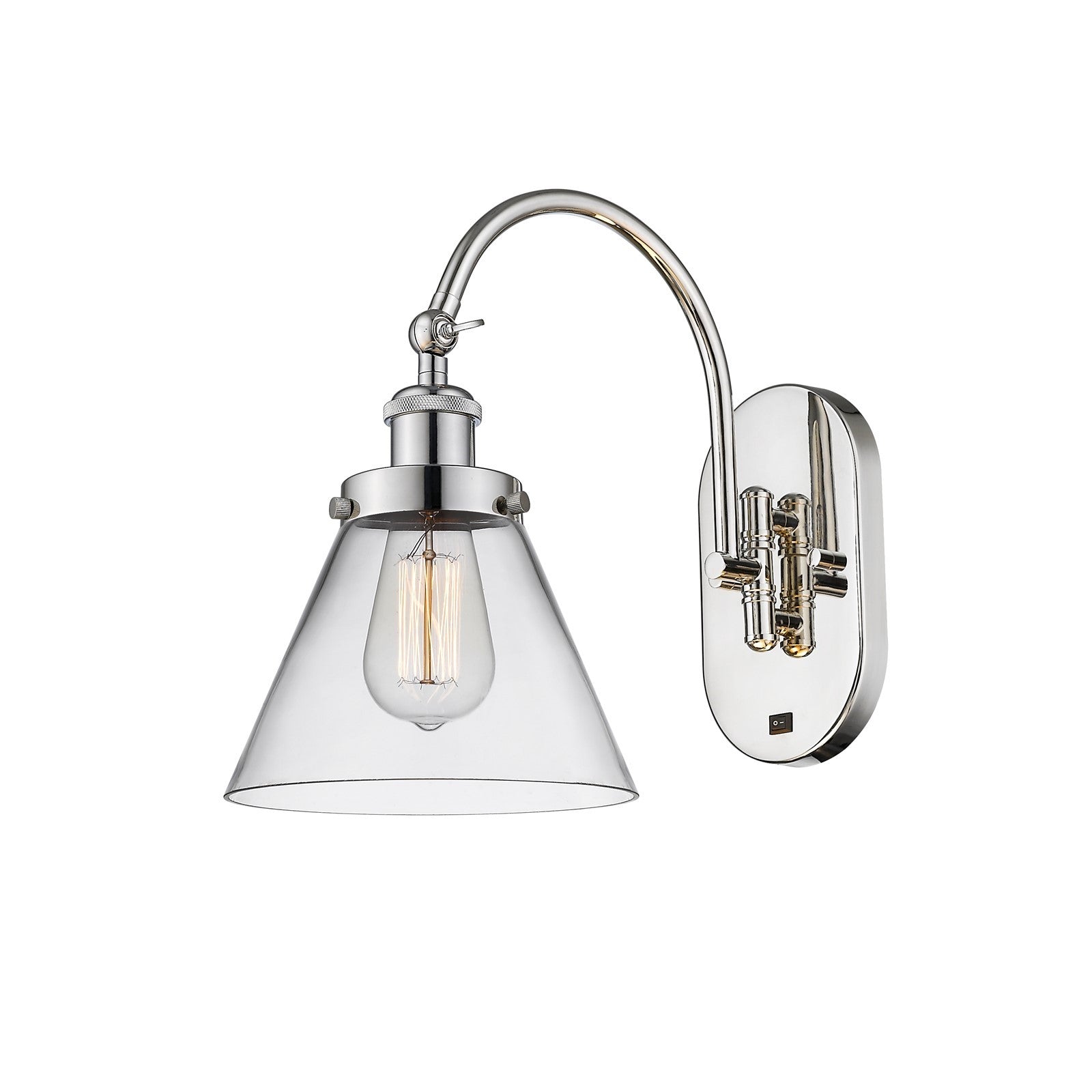 Innovations Cone 8in 1-Light Swing Arm Lamp | Industrial Polished Nickel Steel and Clear Glass | Kitchen Island & Reading Nook | Model 918-1W-PN-G42