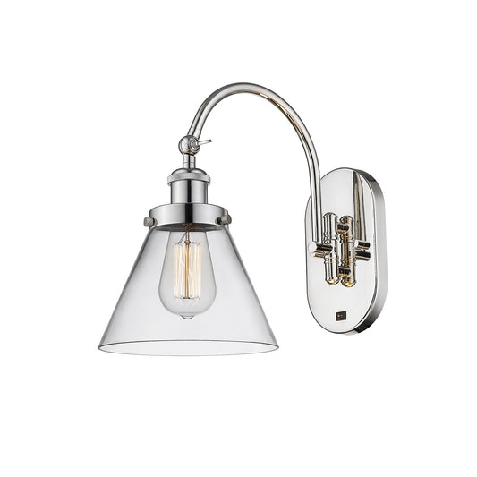 Innovations Cone 8in 1-Light Swing Arm Lamp | Industrial Polished Nickel Steel and Clear Glass | Kitchen Island & Reading Nook | Model 918-1W-PN-G42