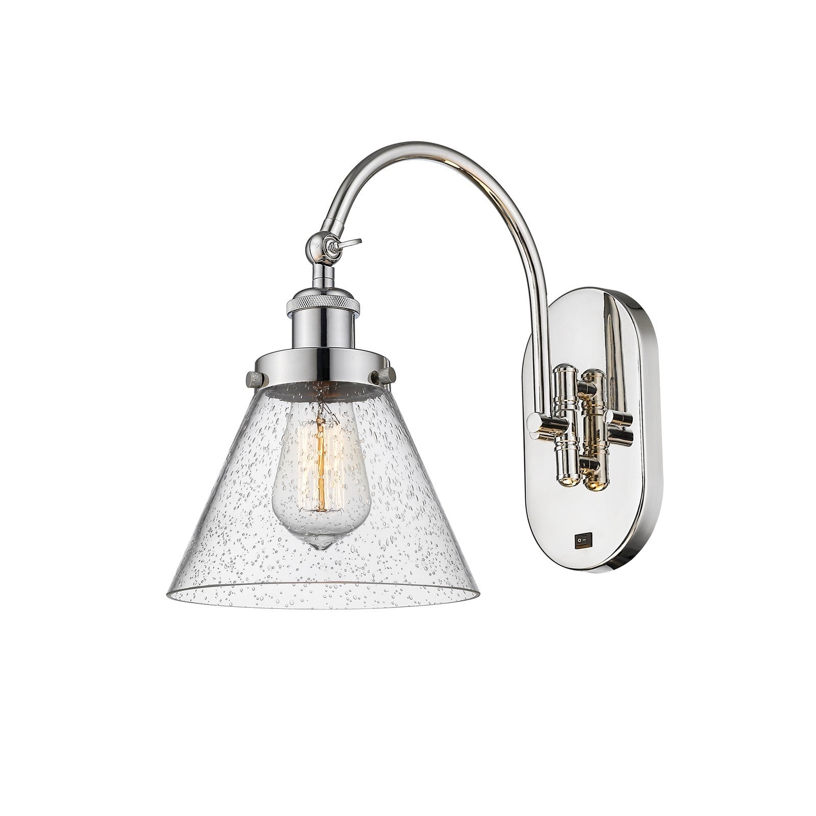 Innovations Cone 8in 1-Light Swing Arm Lamp | Industrial Polished Nickel Steel and Seedy Glass | Bedroom & Living Room Reading Light | Model 918-1W-PN-G44