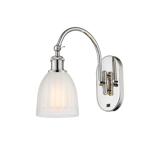 Innovations Brookfield 6in 1-Light Wall Sconce | Industrial Polished Nickel Steel and White Frosted Ribbed Glass | Hallway & | Model 918-1W-PN-G441