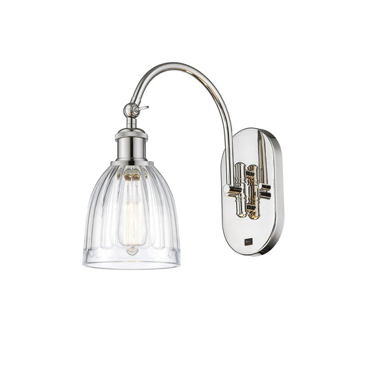 Innovations Brookfield 1-Light Wall Sconce | Industrial Polished Nickel Steel and Clear Ribbed Glass | Hallway & Bathroom Accent | Model 918-1W-PN-G442