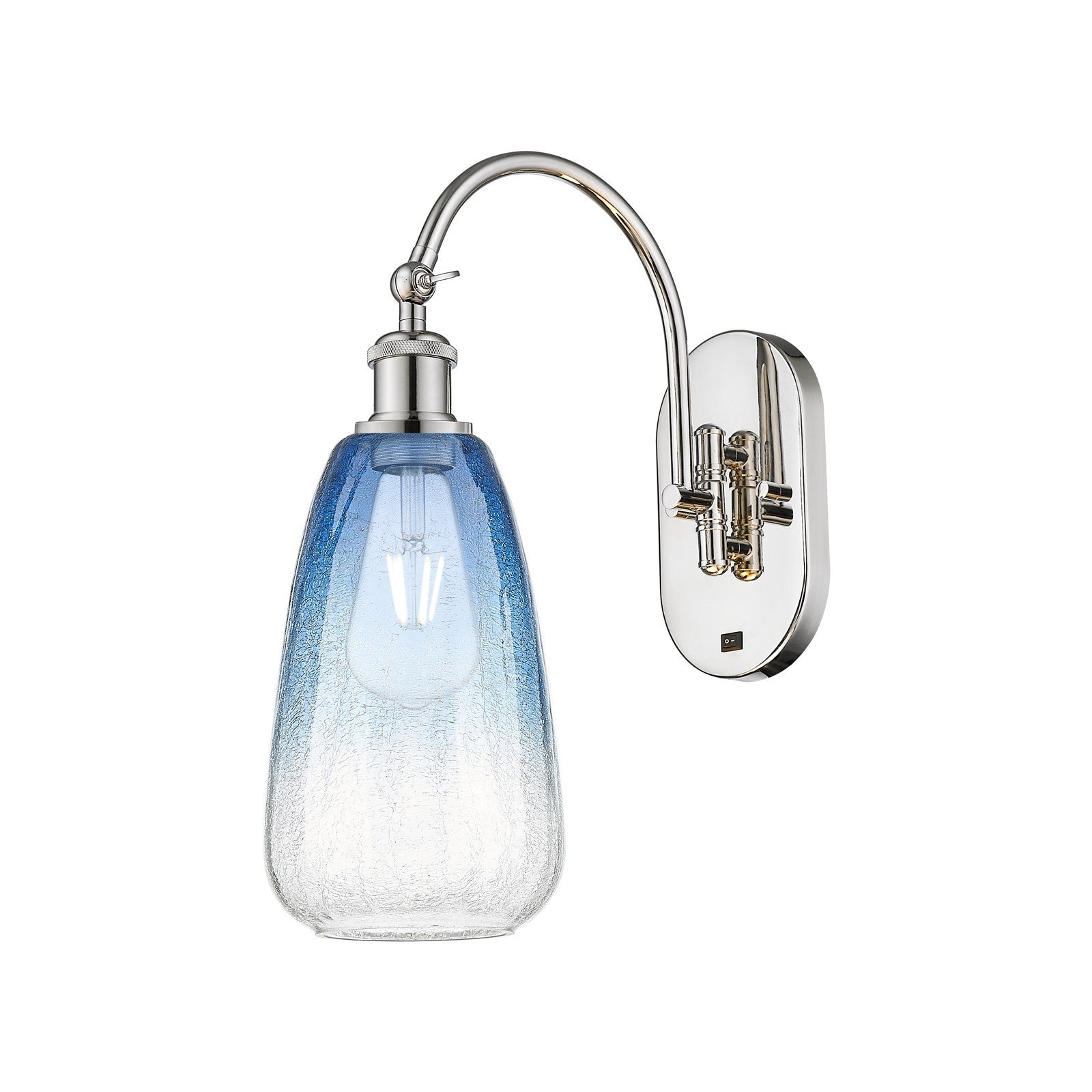 Innovations Brookhaven Almond 6in 1-Light Wall Sconce | Industrial Polished Nickel and Sapphire Blue Glass | Bedroom & Hallway | Model 918-1W-PN-G480-6SB