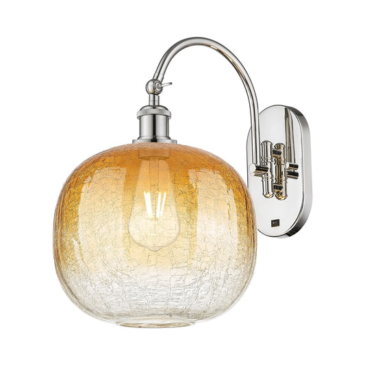Innovations Brookhaven Sphere 10.5in 1-Light Wall Sconce | Industrial Polished Nickel and Amber Glass | Bedroom & Hallway | Model 918-1W-PN-G481-10AM