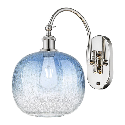 Innovations Brookhaven Sphere 10.5in 1-Light Wall Sconce | Industrial Polished Nickel Steel and Sapphire Blue Glass | Bedroom | Model 918-1W-PN-G481-10SB