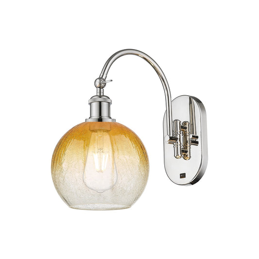 Innovations Brookhaven Globe 7.88in 1-Light Wall Sconce | Industrial Polished Nickel Steel and Amber Glass | Bedroom & Hallway | Model 918-1W-PN-G483-8AM