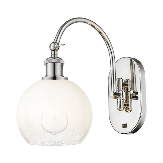 Innovations Brookhaven Globe 7.88in 1-Light Wall Sconce | Industrial Polished Nickel Steel and Opal Glass | Bedroom & Hallway | Model 918-1W-PN-G483-8OP