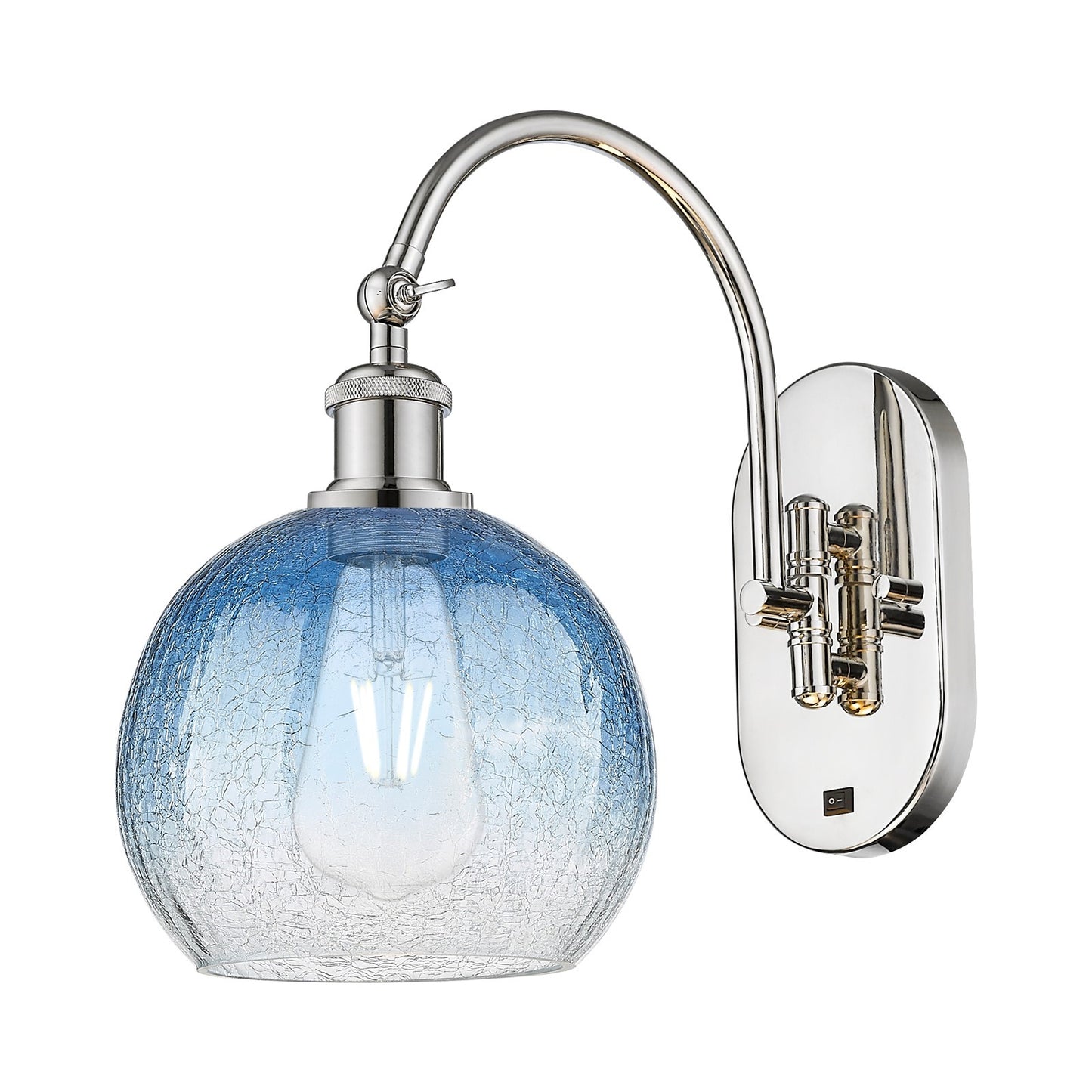 Innovations Brookhaven Globe 8in 1-Light Wall Sconce | Industrial Polished Nickel and Sapphire Blue Glass | Bathroom & Hallway | Model 918-1W-PN-G483-8SB