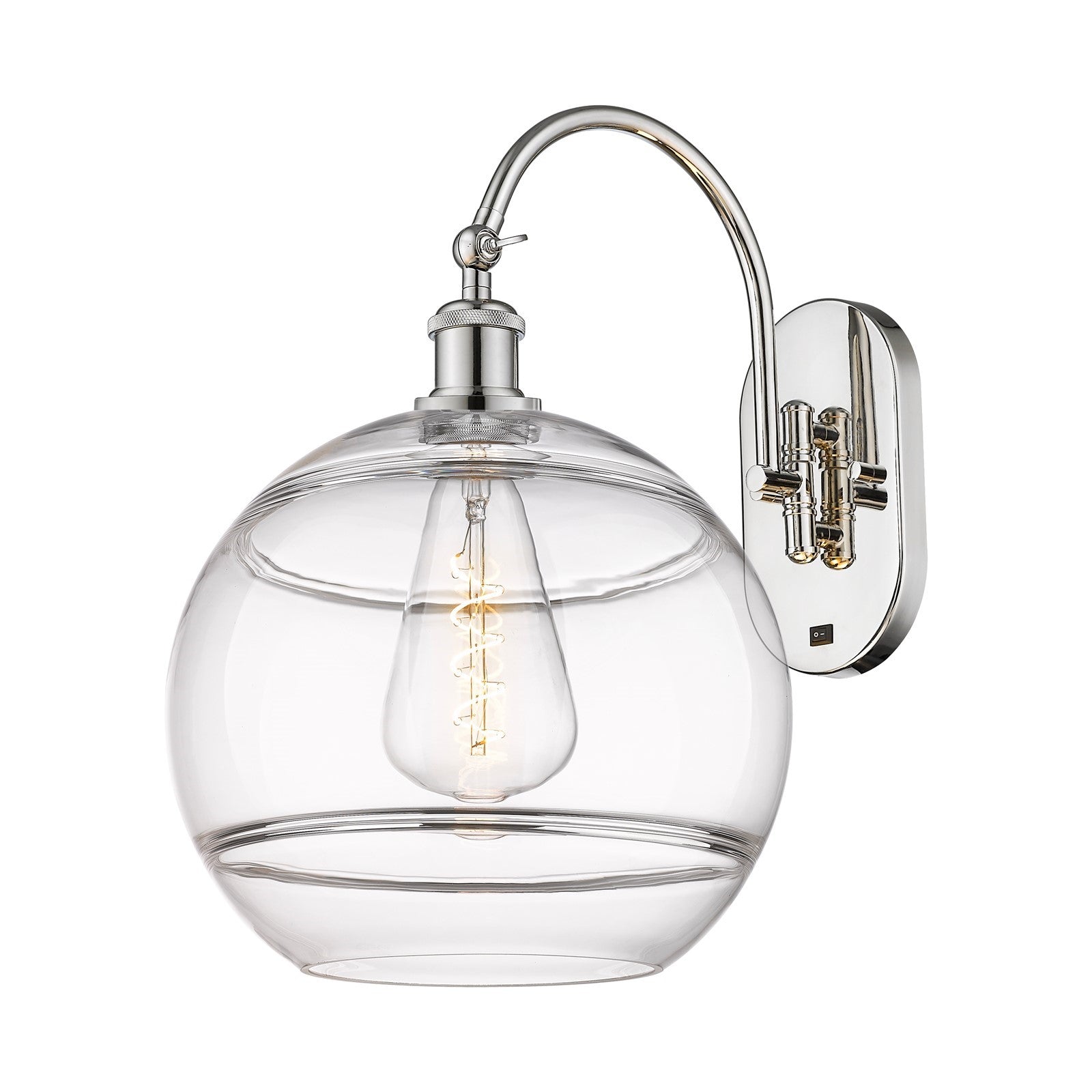 Innovations Rochester 12in 1-Light Wall Sconce | Industrial Polished Nickel Steel and Clear Glass | Bedroom & Hallway Accent | Model 918-1W-PN-G556-12CL